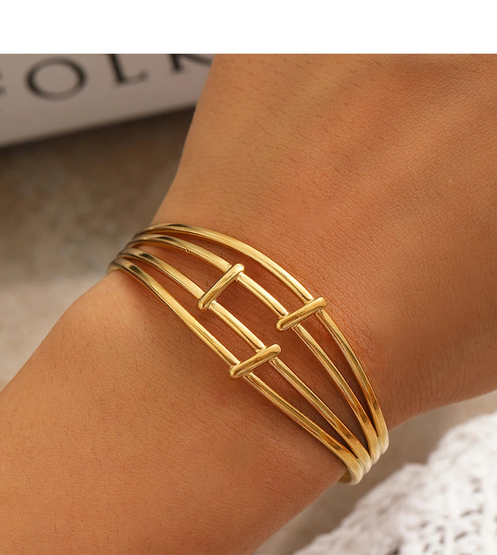 Stainless Steel Bangles for Women Gold Color Multi-layer Hollowing Fashion Bracelets Jewellery Accessories Gift