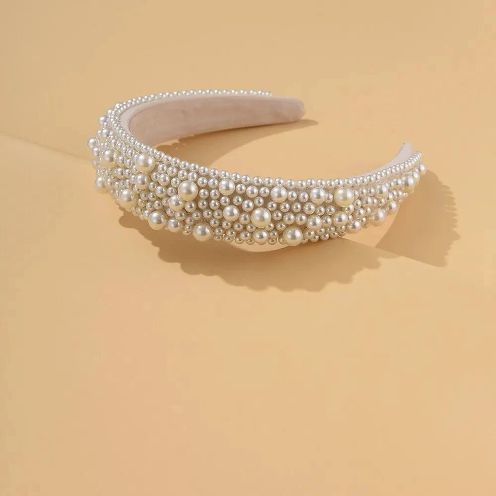 Headband For Women Wedding Bridal Hair Accessories Handmade Wide Hair Hoop Girls Headwear Wedding 2023 Jewelry White Pearl