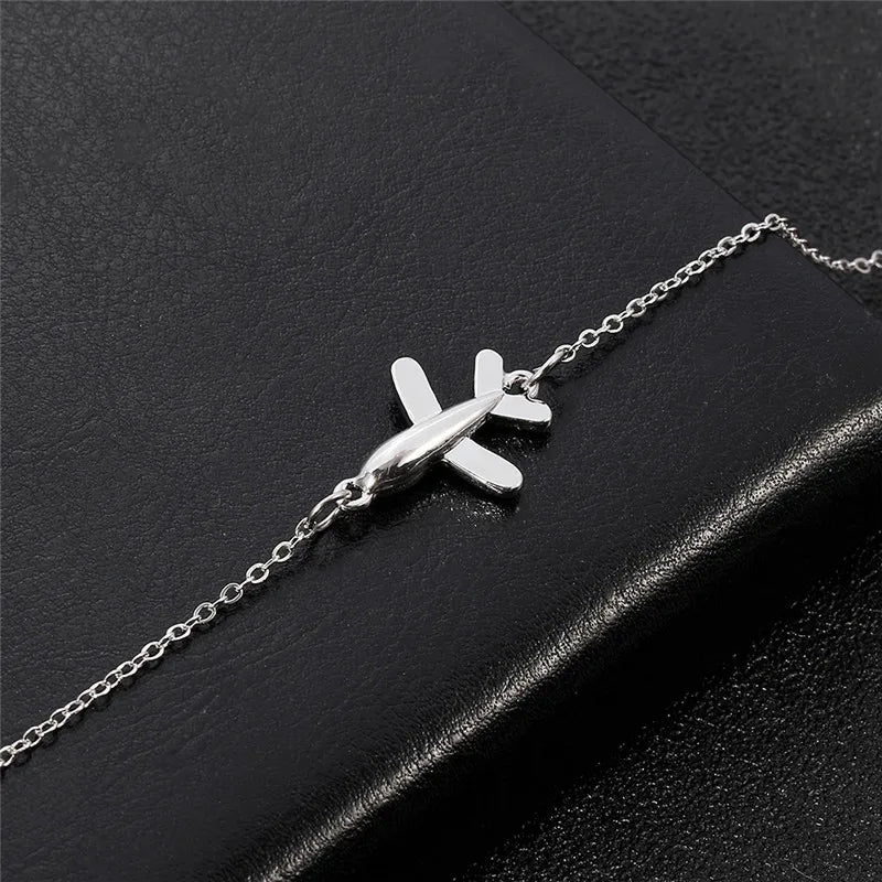 Fashion Bracelet For Women Simple Style None Stone Little Plane Fly Higher Silver Color Gift Fashion Jewelry Chain Bracelet