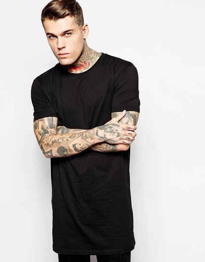2025 Brand New Clothing Mens Black Mens Long T shirt Tops Hip Hop Man T-shirt Short Sleeve Casual Men Tee shirts For Male