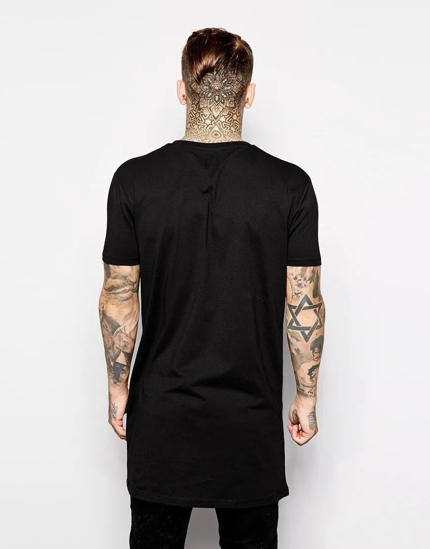 2025 Brand New Clothing Mens Black Mens Long T shirt Tops Hip Hop Man T-shirt Short Sleeve Casual Men Tee shirts For Male