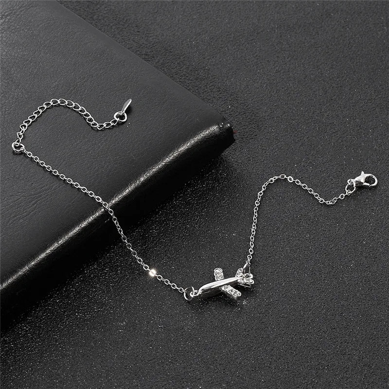 Fashion Bracelet For Women Simple Style None Stone Little Plane Fly Higher Silver Color Gift Fashion Jewelry Chain Bracelet