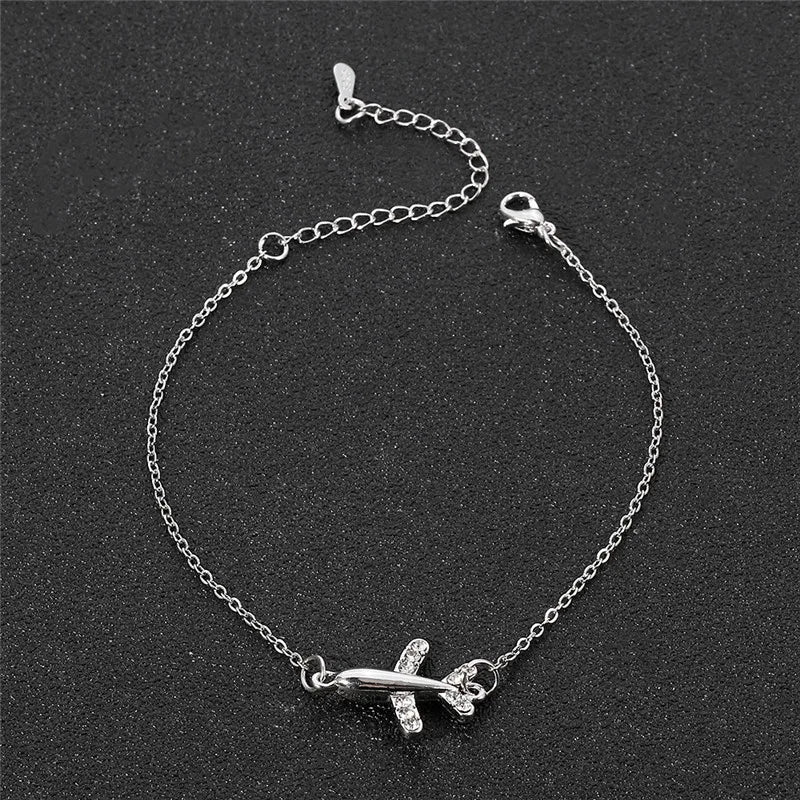 Fashion Bracelet For Women Simple Style None Stone Little Plane Fly Higher Silver Color Gift Fashion Jewelry Chain Bracelet