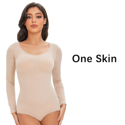 Female Underwear Open Crotch One-Piece Bodysuit Long Sleeve Seamless Waist Trainer Body Shaper Sheath Flat Belly Shapewear Woman