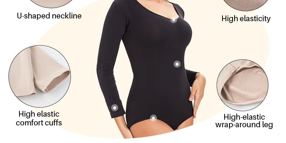 Female Underwear Open Crotch One-Piece Bodysuit Long Sleeve Seamless Waist Trainer Body Shaper Sheath Flat Belly Shapewear Woman