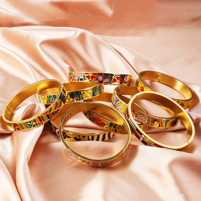 Bohemian Titanium Steel Bangles French Retro Glaze Painted Women Bangles Fashion Bracelets Jewelry Trendy Enamel Accessories