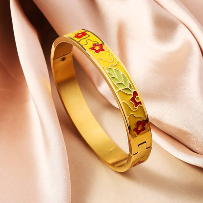 Bohemian Titanium Steel Bangles French Retro Glaze Painted Women Bangles Fashion Bracelets Jewelry Trendy Enamel Accessories