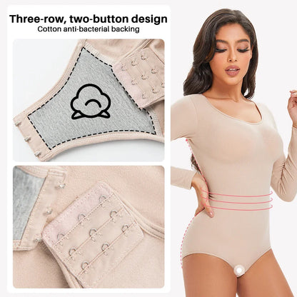 Female Underwear Open Crotch One-Piece Bodysuit Long Sleeve Seamless Waist Trainer Body Shaper Sheath Flat Belly Shapewear Woman