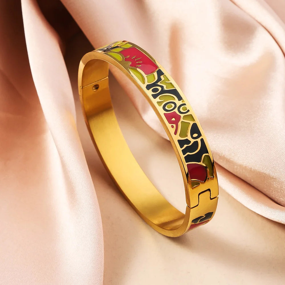 Bohemian Titanium Steel Bangles French Retro Glaze Painted Women Bangles Fashion Bracelets Jewelry Trendy Enamel Accessories