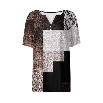 Women's Clothing Summer 2024 Tee Print Button Short Sleeve Daily Weekend Fashion Basic Top Dress Blouses