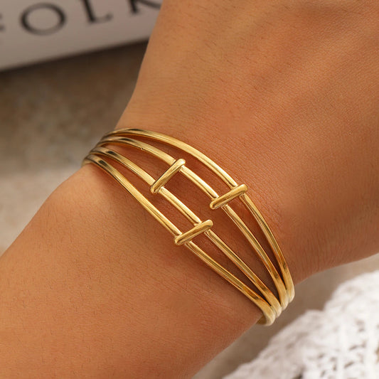 Stainless Steel Bangles for Women Gold Color Multi-layer Hollowing Fashion Bracelets Jewellery Accessories Gift