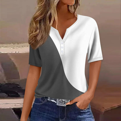 Women's Clothing Summer 2024 Tee Print Button Short Sleeve Daily Weekend Fashion Basic Top Dress Blouses