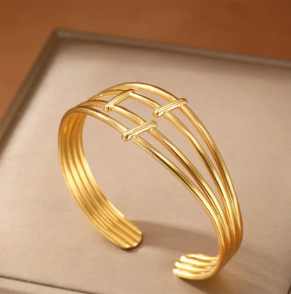 Stainless Steel Bangles for Women Gold Color Multi-layer Hollowing Fashion Bracelets Jewellery Accessories Gift