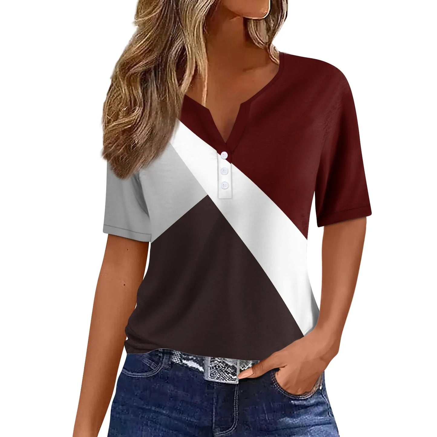 Women's Clothing Summer 2024 Tee Print Button Short Sleeve Daily Weekend Fashion Basic Top Dress Blouses