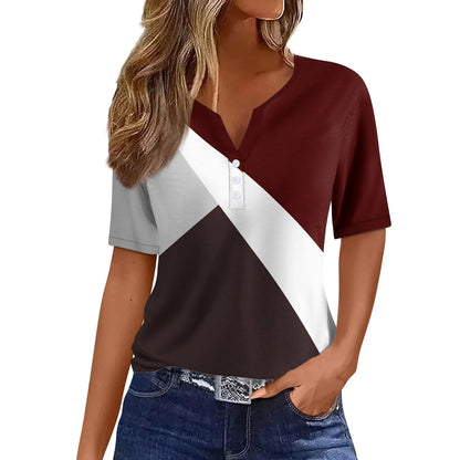 Women's Clothing Summer 2024 Tee Print Button Short Sleeve Daily Weekend Fashion Basic Top Dress Blouses