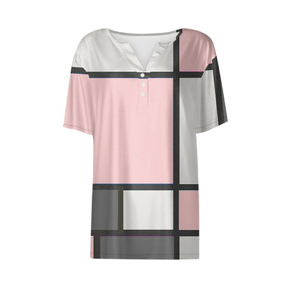 Women's Clothing Summer 2024 Tee Print Button Short Sleeve Daily Weekend Fashion Basic Top Dress Blouses