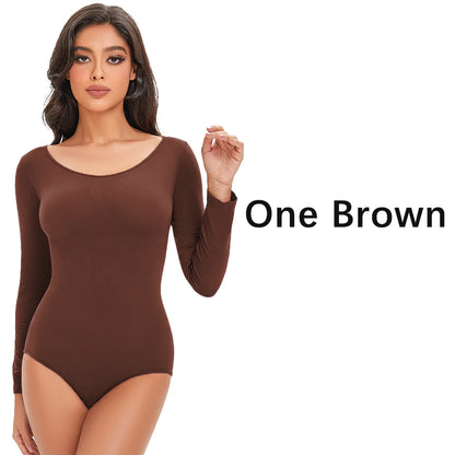 Female Underwear Open Crotch One-Piece Bodysuit Long Sleeve Seamless Waist Trainer Body Shaper Sheath Flat Belly Shapewear Woman
