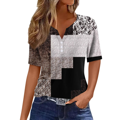 Women's Clothing Summer 2024 Tee Print Button Short Sleeve Daily Weekend Fashion Basic Top Dress Blouses