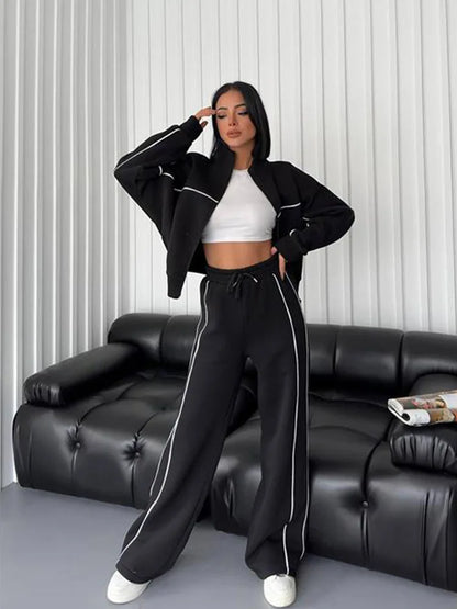 womens clothing 2 pieces set Casual Sports Suits Long Sleeved Half High Collar Cardigan Sweater Trouser Tracksuit Women Clothing