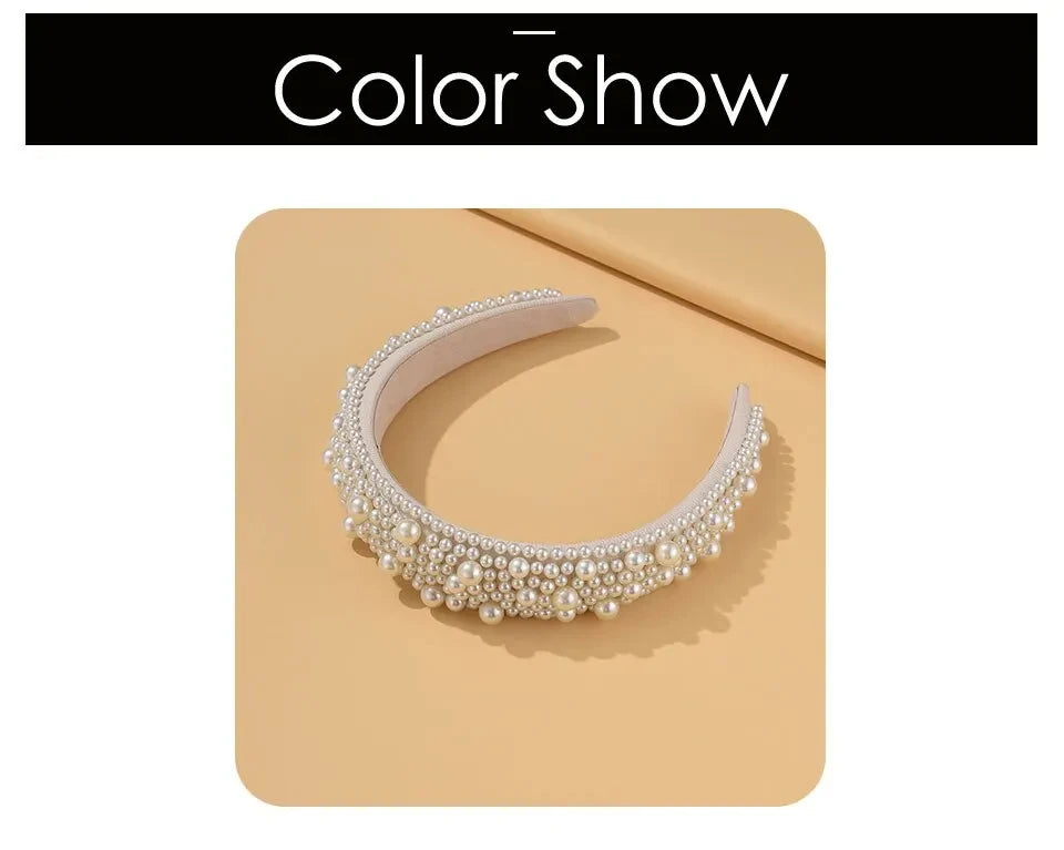 Headband For Women Wedding Bridal Hair Accessories Handmade Wide Hair Hoop Girls Headwear Wedding 2023 Jewelry White Pearl