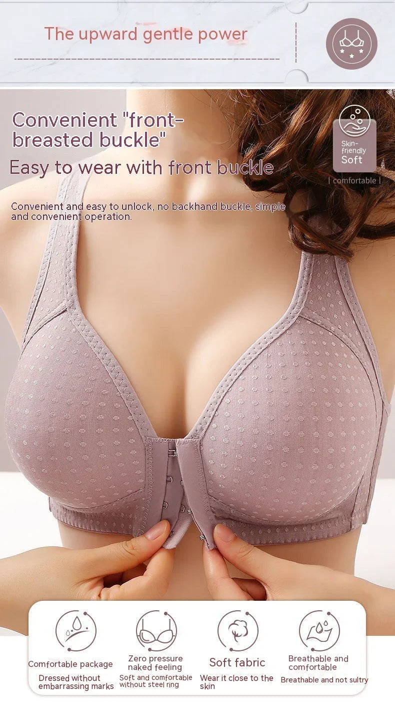 Women Front Buckle Underwear Women Thin Section Without Steel Ring Brassiere Female Comfortable And Breathable Brassiere Mum Bra