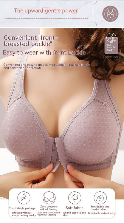 Women Front Buckle Underwear Women Thin Section Without Steel Ring Brassiere Female Comfortable And Breathable Brassiere Mum Bra