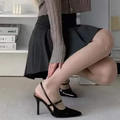 Closed Toe Sandals Comfort Shoes for Women Suit Female Beige High Heels Sexy Retro Stiletto Fashion Black Open High-heeled