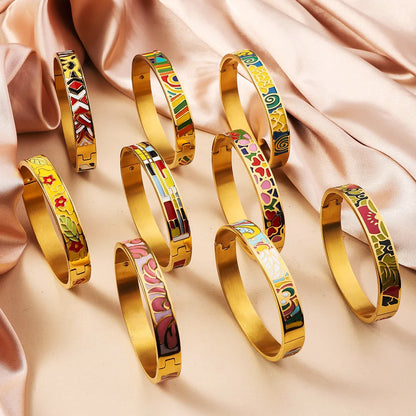 Bohemian Titanium Steel Bangles French Retro Glaze Painted Women Bangles Fashion Bracelets Jewelry Trendy Enamel Accessories
