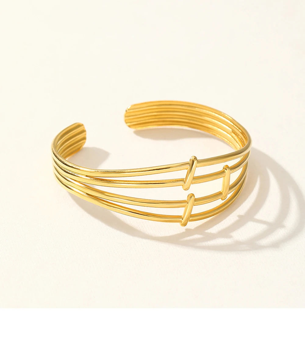 Stainless Steel Bangles for Women Gold Color Multi-layer Hollowing Fashion Bracelets Jewellery Accessories Gift