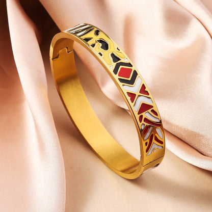 Bohemian Titanium Steel Bangles French Retro Glaze Painted Women Bangles Fashion Bracelets Jewelry Trendy Enamel Accessories