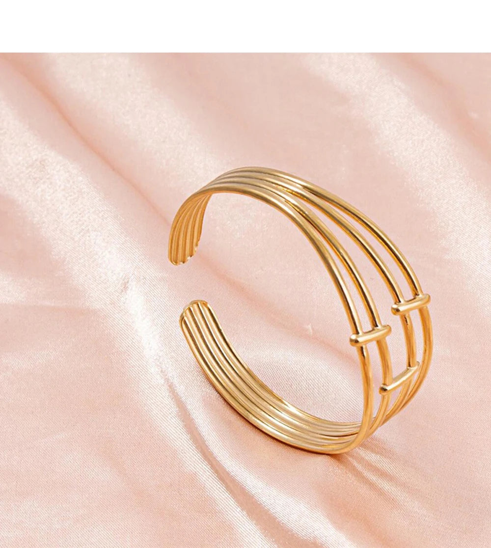 Stainless Steel Bangles for Women Gold Color Multi-layer Hollowing Fashion Bracelets Jewellery Accessories Gift