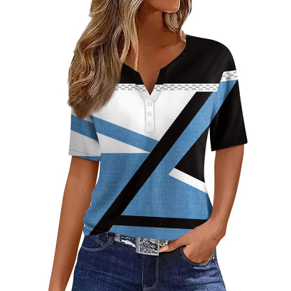 Women's Clothing Summer 2024 Tee Print Button Short Sleeve Daily Weekend Fashion Basic Top Dress Blouses