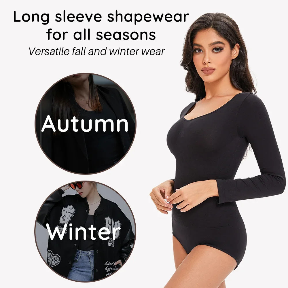 Female Underwear Open Crotch One-Piece Bodysuit Long Sleeve Seamless Waist Trainer Body Shaper Sheath Flat Belly Shapewear Woman
