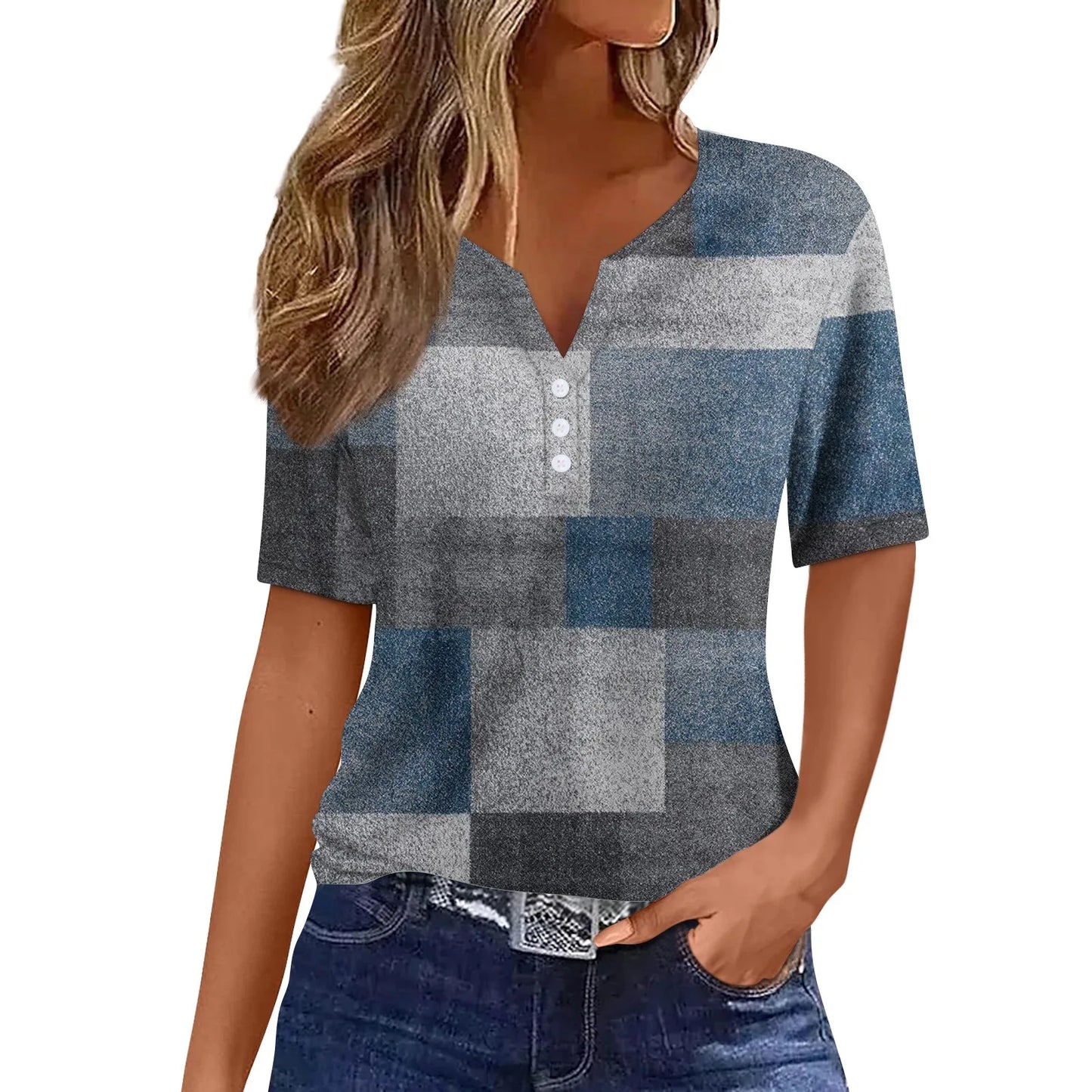 Women's Clothing Summer 2024 Tee Print Button Short Sleeve Daily Weekend Fashion Basic Top Dress Blouses