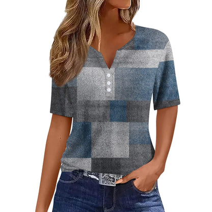 Women's Clothing Summer 2024 Tee Print Button Short Sleeve Daily Weekend Fashion Basic Top Dress Blouses
