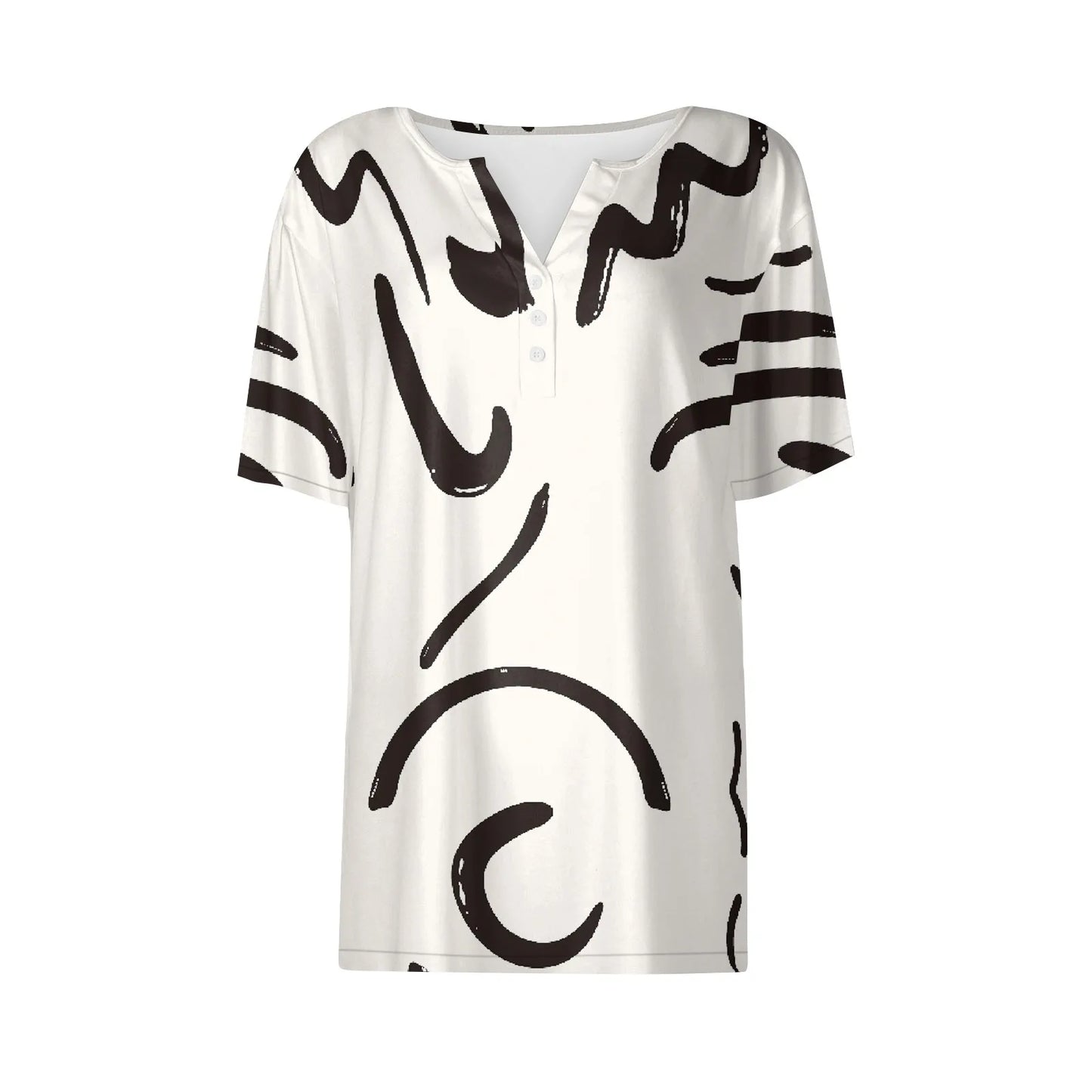 Women's Clothing Summer 2024 Tee Print Button Short Sleeve Daily Weekend Fashion Basic Top Dress Blouses