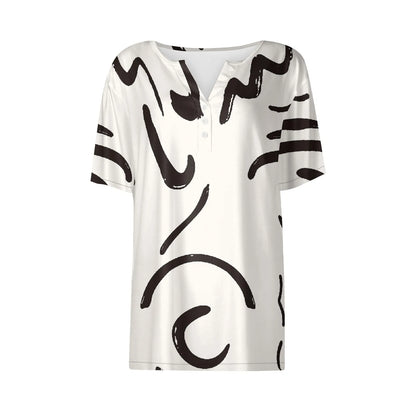 Women's Clothing Summer 2024 Tee Print Button Short Sleeve Daily Weekend Fashion Basic Top Dress Blouses