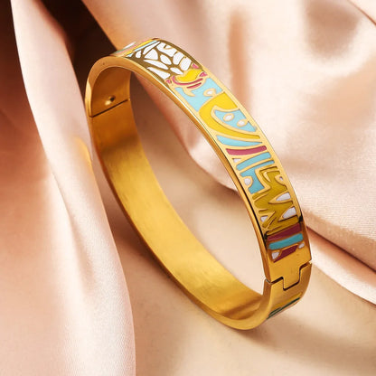 Bohemian Titanium Steel Bangles French Retro Glaze Painted Women Bangles Fashion Bracelets Jewelry Trendy Enamel Accessories