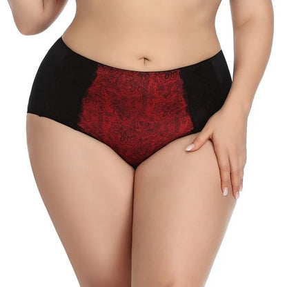Beauwear Red Black Floral Print Lace Underpants for Women Plus Size Xl Xxl Xxxl Xxxxl Xxxxxl Xxxxxxl Ultra-Thin Female Panties