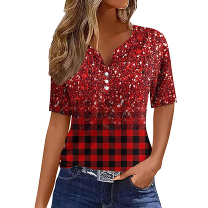 Women's Clothing Summer 2024 Tee Print Button Short Sleeve Daily Weekend Fashion Basic Top Dress Blouses
