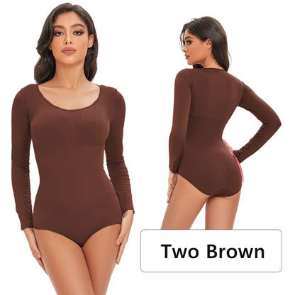 Female Underwear Open Crotch One-Piece Bodysuit Long Sleeve Seamless Waist Trainer Body Shaper Sheath Flat Belly Shapewear Woman