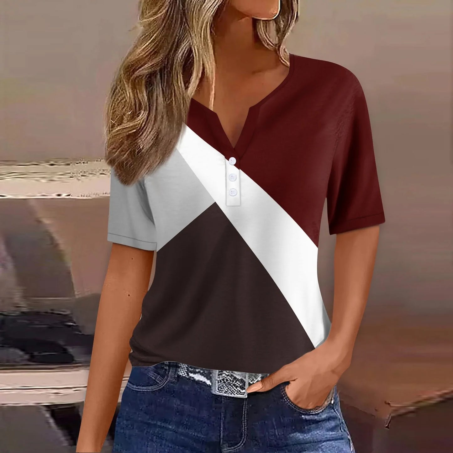 Women's Clothing Summer 2024 Tee Print Button Short Sleeve Daily Weekend Fashion Basic Top Dress Blouses