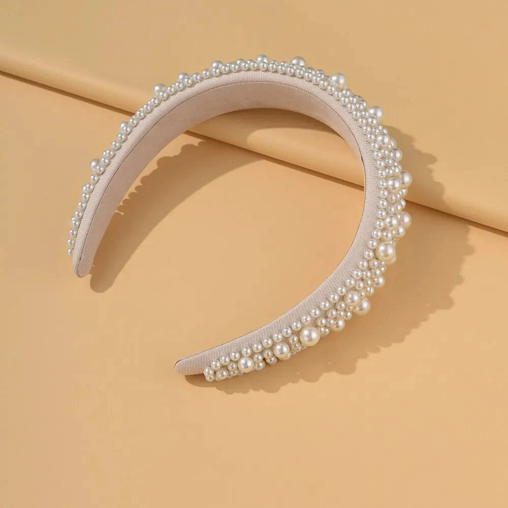 Headband For Women Wedding Bridal Hair Accessories Handmade Wide Hair Hoop Girls Headwear Wedding 2023 Jewelry White Pearl