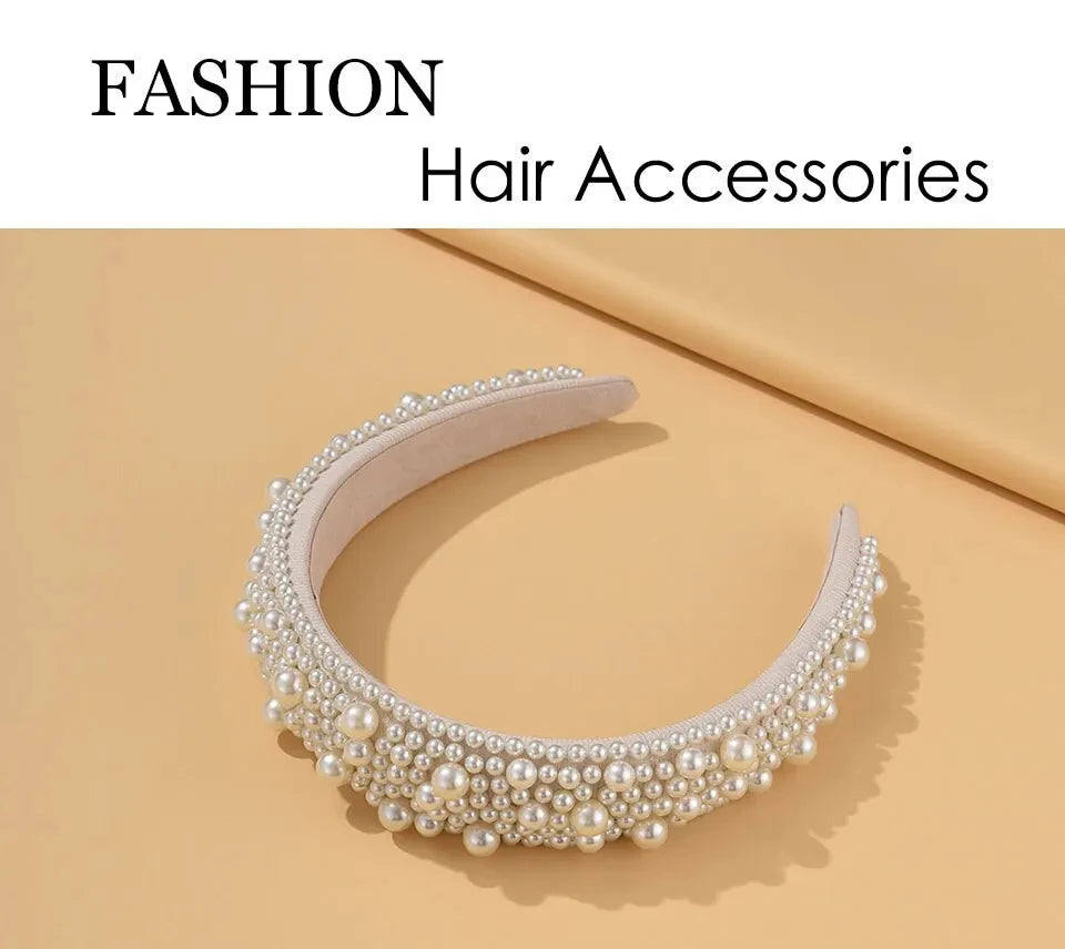 Headband For Women Wedding Bridal Hair Accessories Handmade Wide Hair Hoop Girls Headwear Wedding 2023 Jewelry White Pearl
