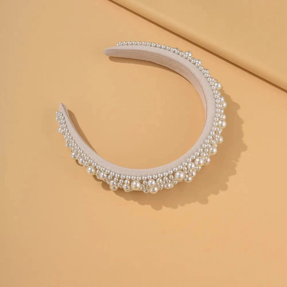 Headband For Women Wedding Bridal Hair Accessories Handmade Wide Hair Hoop Girls Headwear Wedding 2023 Jewelry White Pearl