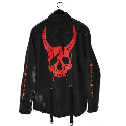 Mens Gym Trend Denim Jacket Techwear Jeans Jackets Causal Fitness Man Loose Clothing Outerwear Coat Cotton Sports Sweatshirt