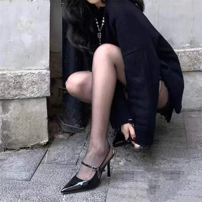 Closed Toe Sandals Comfort Shoes for Women Suit Female Beige High Heels Sexy Retro Stiletto Fashion Black Open High-heeled