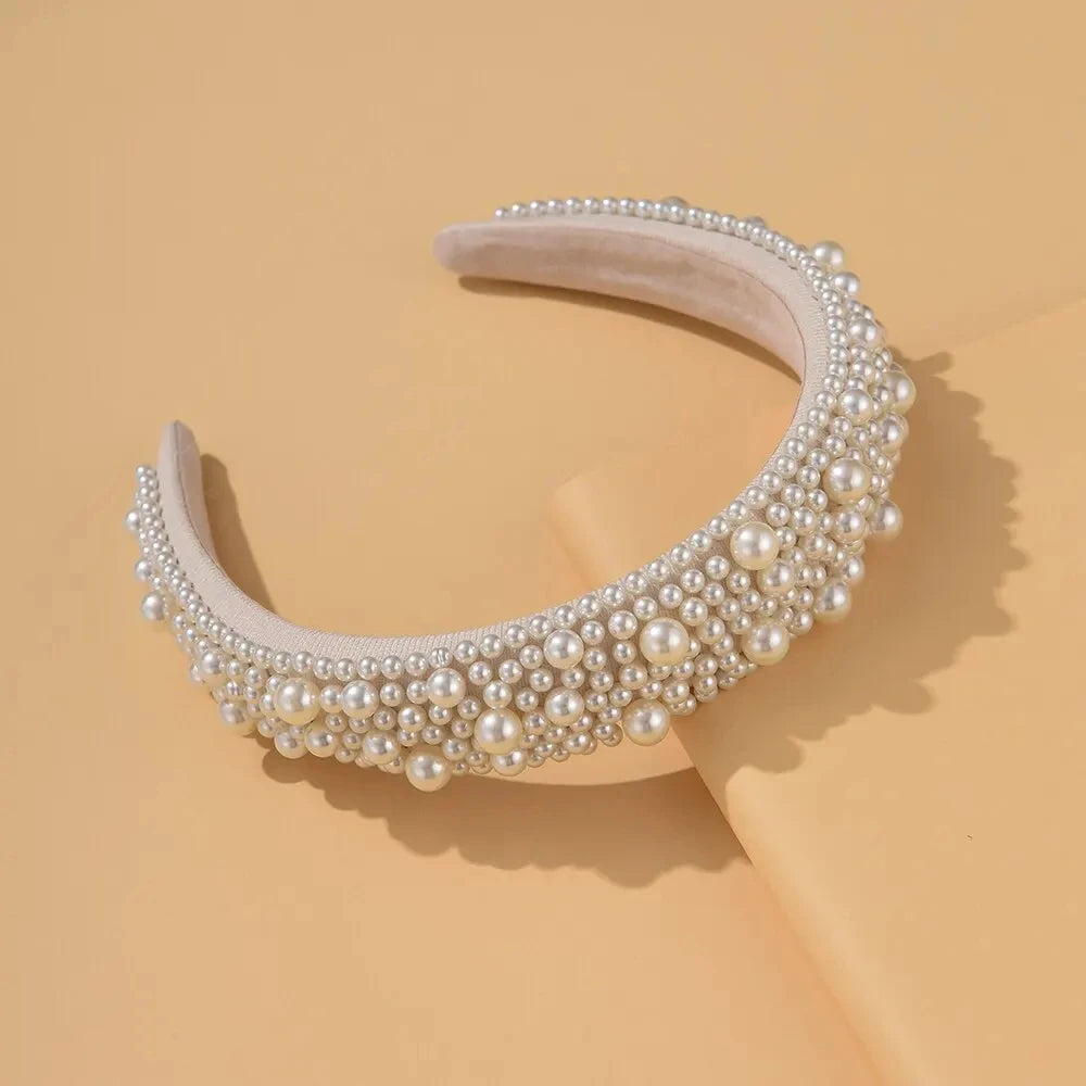 Headband For Women Wedding Bridal Hair Accessories Handmade Wide Hair Hoop Girls Headwear Wedding 2023 Jewelry White Pearl