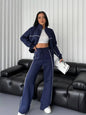 womens clothing 2 pieces set Casual Sports Suits Long Sleeved Half High Collar Cardigan Sweater Trouser Tracksuit Women Clothing