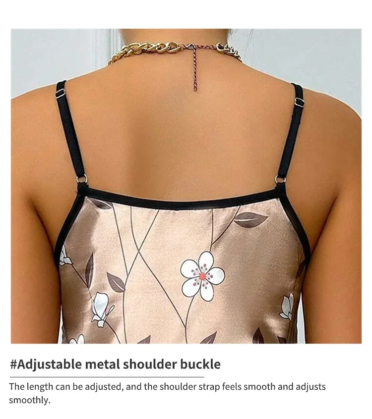 Women's Sleepwear Summer Floral Print Satin Nightgown Casual Sleeveless Backless Slip Night Dress Sexy Nightdress Home Clothes